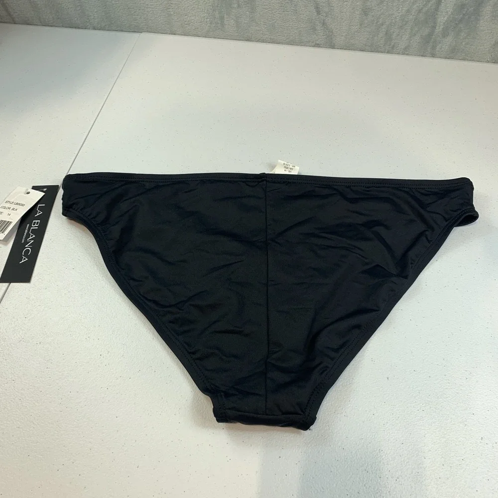La Blanca Women's Swim Bikini Bottoms 14 Black Island Goddess Hipster Beach Pool